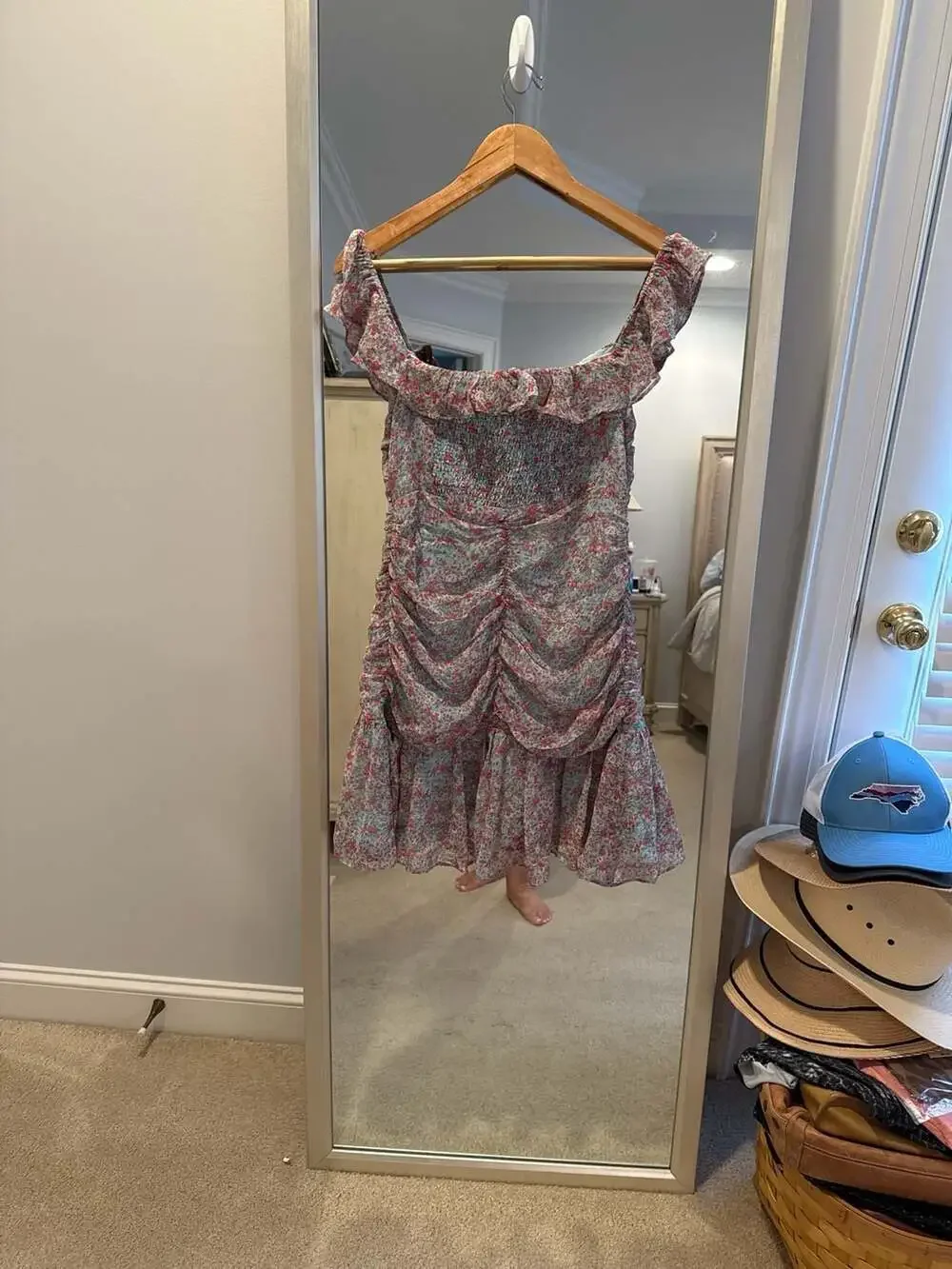 ASTR The Label Teal Pink Floral Ruched Off-Shoulder Mini Dress (44) - Picture 7 of 7